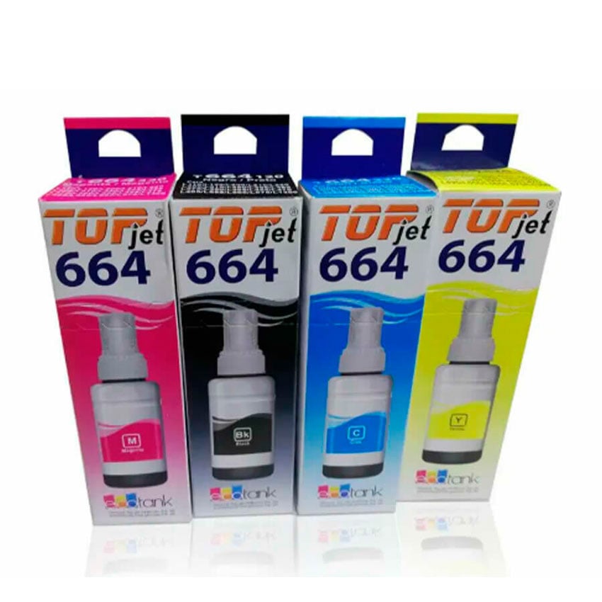 KIT X4 TINTAS GENÉRICA TOP JET T664 C +M +Y +K 70ML PARA EPSON - 2