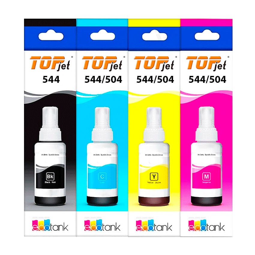 KIT 4 TINTAS TOP JET 504/544 P/EPSON L1250 L3110 L3210 L3250 - 1