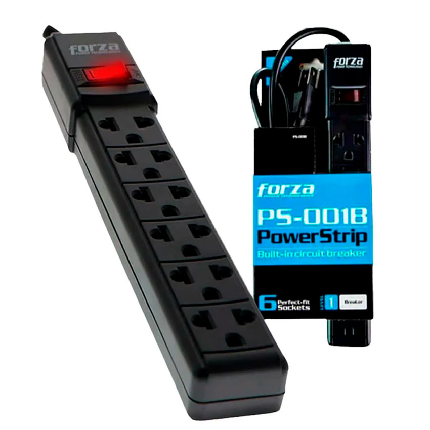 REGLETA CONSUMO PS-001B 2200W, 6 TOMAS NEMA UNIVERSALES, CON DISYUNTOR DE REPOSICIÓN 120V/240V - 1