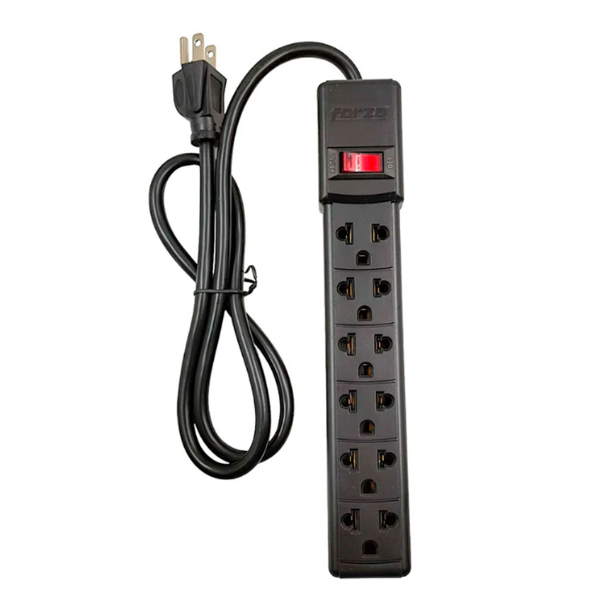 REGLETA CONSUMO PS-001B 2200W, 6 TOMAS NEMA UNIVERSALES, CON DISYUNTOR DE REPOSICIÓN 120V/240V - 2