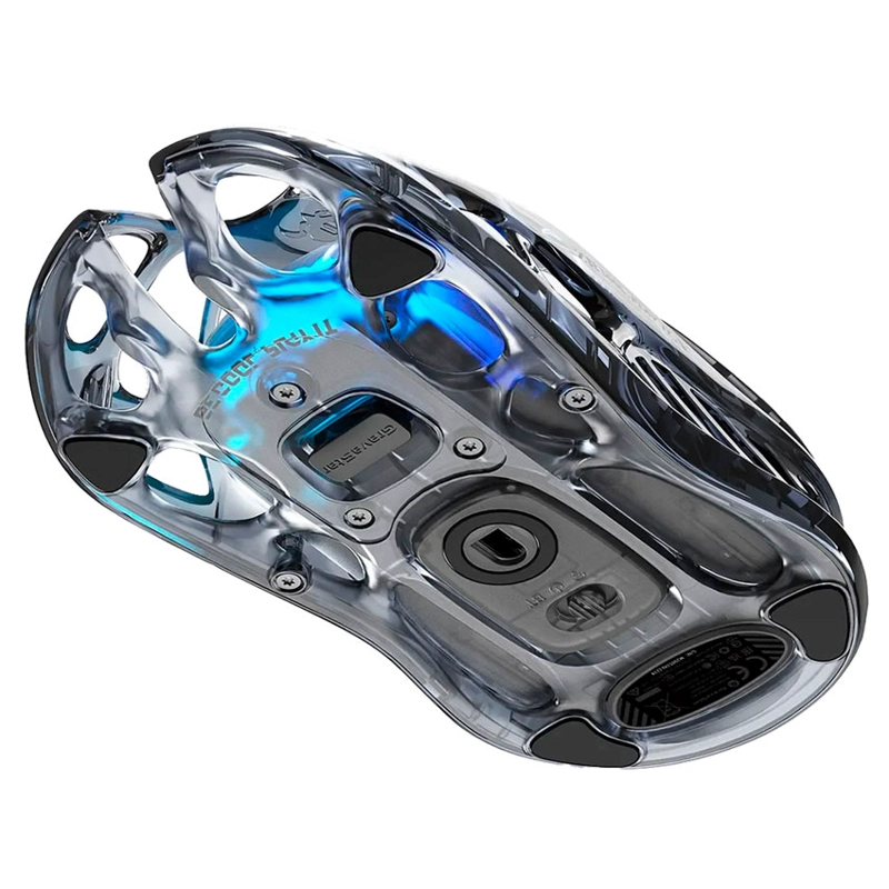 MOUSE INALÁMBRICO GRAVASTAR MERCURY M2 TRANSPARENT BLACK – SENSOR PAW 3395, 26000 DPI, RGB, ULTRA LIVIANO - 4
