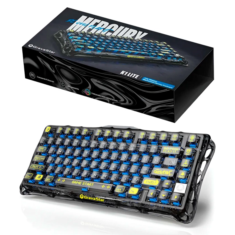 TECLADO MECÁNICO INALÁMBRICO GRAVASTAR MERCURY K1 LITE TRANSPARENT BLACK – 75%, RGB, SWITCH BSUN LINEAL, GASKET MOUNT - 4