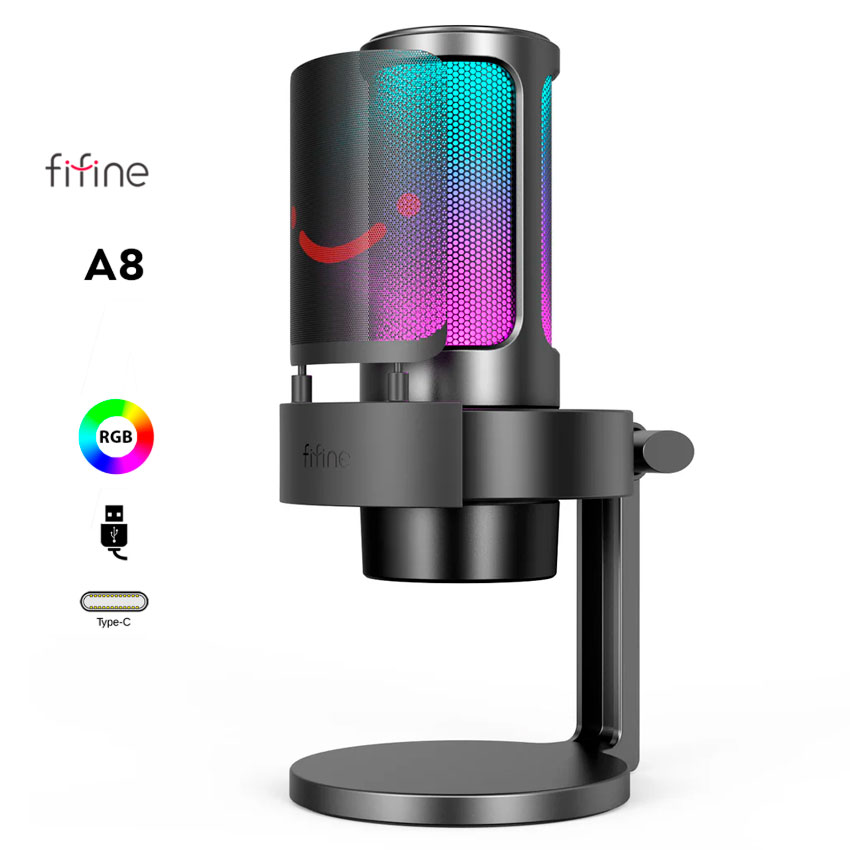 MICRÓFONO GAMER FIFINE A8 BLACK – CONDENSADOR USB, RGB, MUTE Y MONITOREO - 1