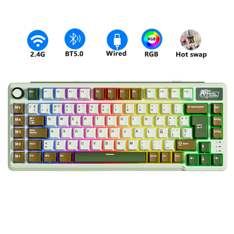 TECLADO ROYAL KLUDGE RK L75 INALÁMBRICO PALM GREEN CREAMY - 1