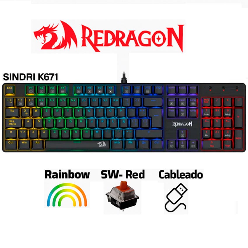 TECLADO REDRAGON SINDRI K671 CABLEADO ESPAÑOL - RED SWITCH - 1