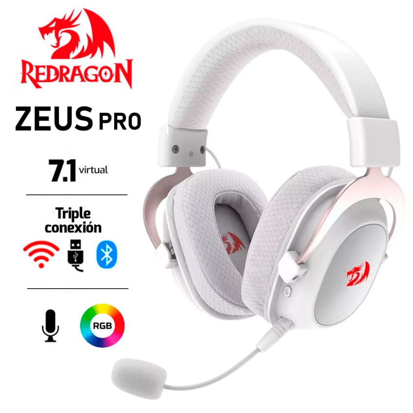 AURICULARES REDRAGON ZEUS PRO RGB H510-WL WIRELESS WHITE - 1