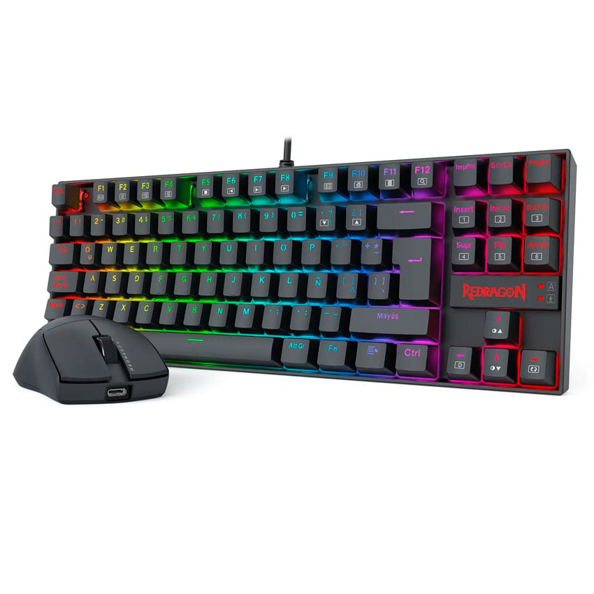 COMBO REDRAGON S145-SP TECLADO KUMARA RGB SPANISH RED SWITCH + MOUSE M724 BLACK - 1