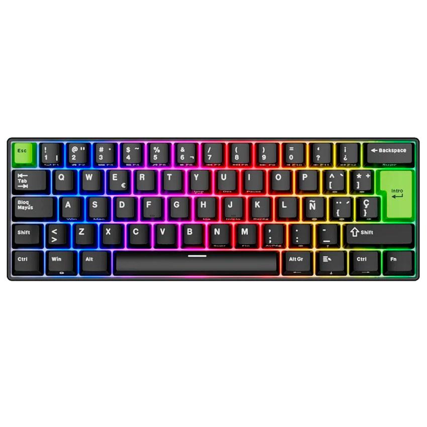 TECLADO ROYAL KLUDGE RK C61 CABLEADO ESPAÑOL BLACK GREEN - MINT MAGNETIC SWITCH - 2