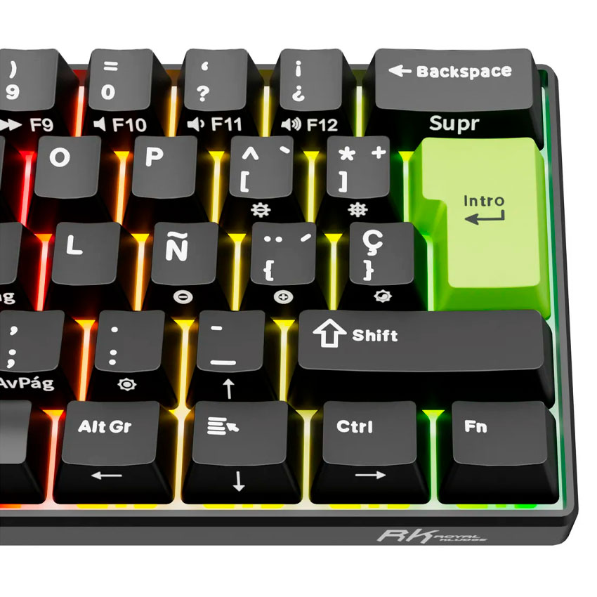 TECLADO ROYAL KLUDGE RK C61 CABLEADO ESPAÑOL BLACK GREEN - MINT MAGNETIC SWITCH - 5