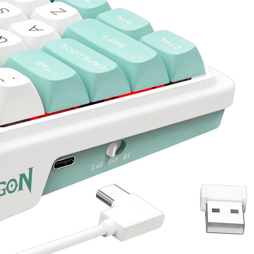 TECLADO REDRAGON GALATIN PRO-RGB WIRELESS ENGLISH K719WG WHITE/GREEN - 5