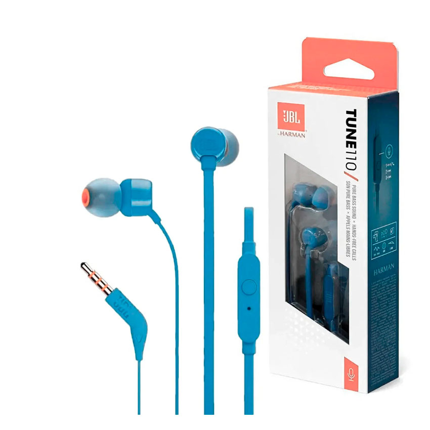 AUDÍFONOS IN-EAR JBL TUNE T110 CON MICRÓFONO 3.5 MM AZUL - 1