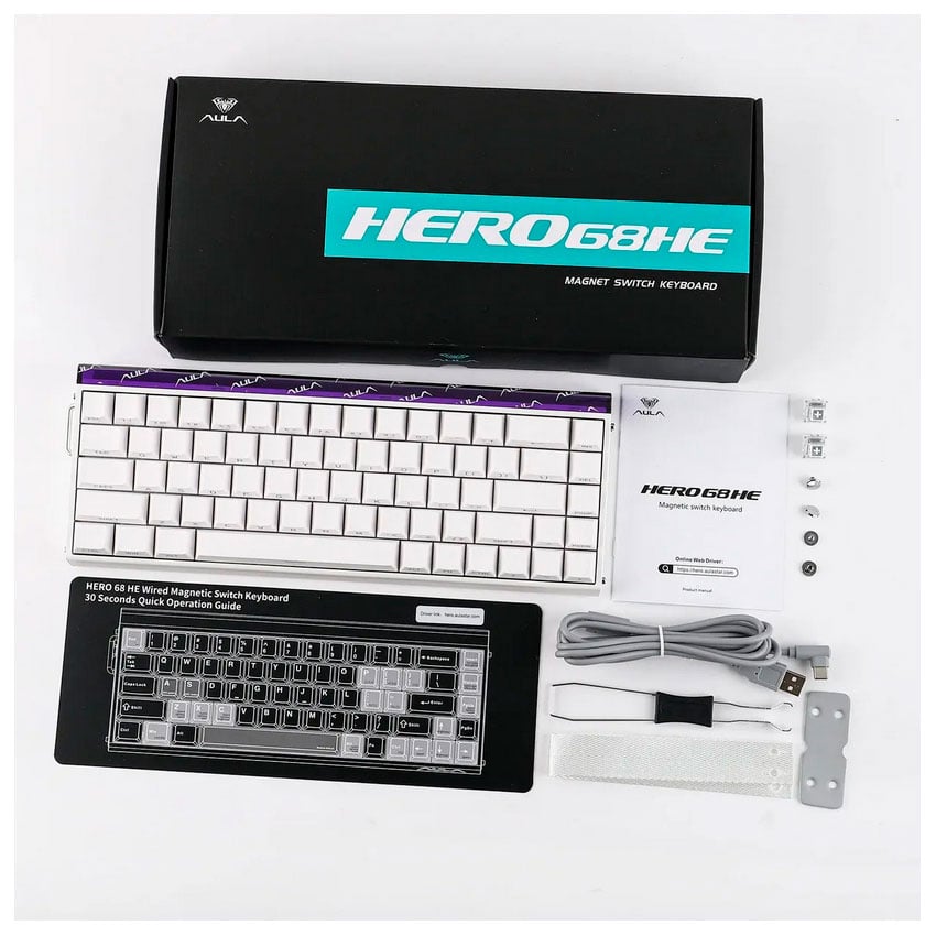 TECLADO AULA HERO68HE RGB CABLEADO INGLES WHITE CONTOUR - BLACK KING MAGNETIC SWITCH - 6