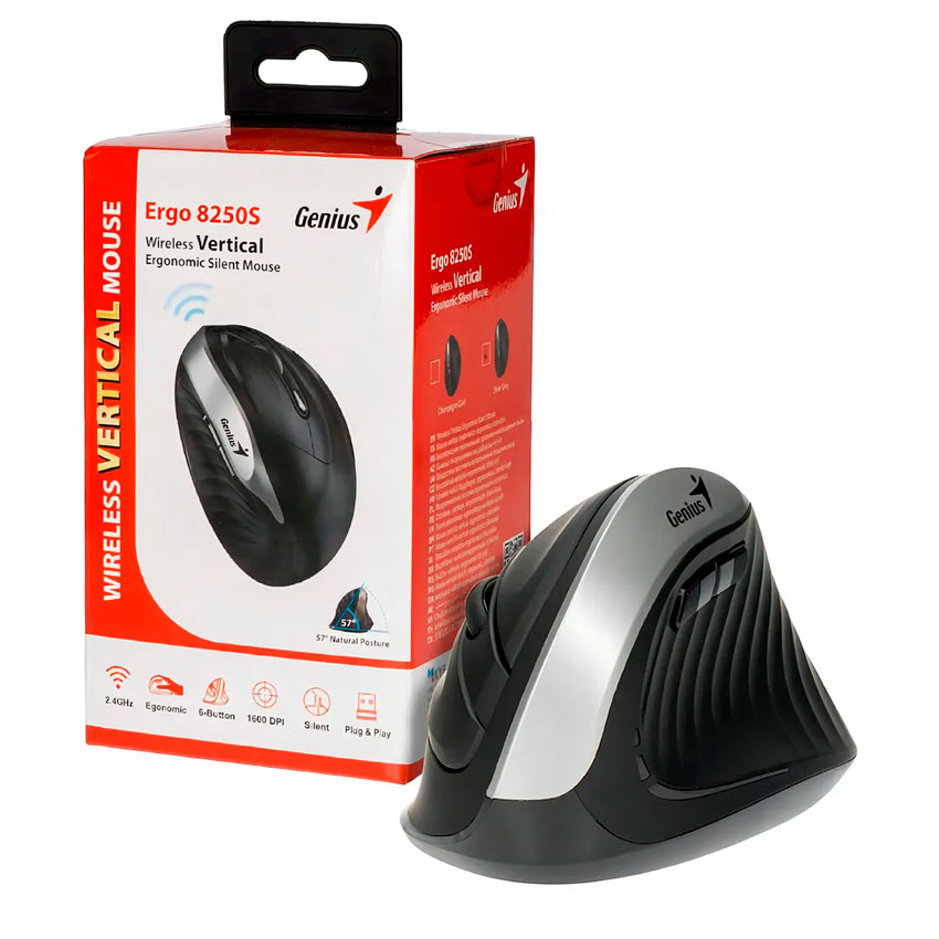 MOUSE GENIUS ERGO 8250S WIRELESS VERTICAL 6-BOT SILVER GREY - 7