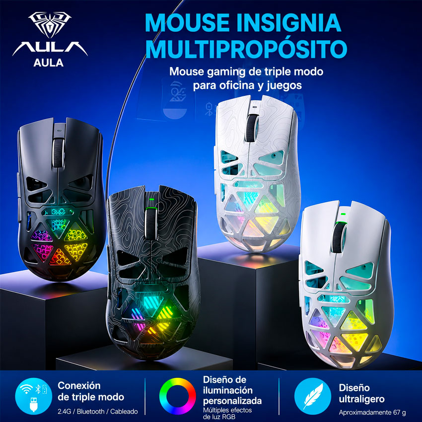 MOUSE AULA SC620 RGB INALÁMBRICO 12K DPI WHITE - 3