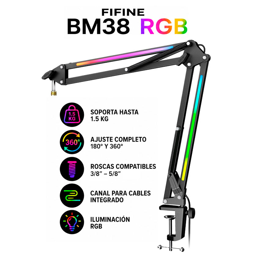 BRAZO PARA MICRÓFONO FIFINE BM38 RGB BLACK - 1