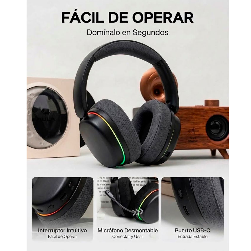 AURICULAR GAMER INALÁMBRICO AULA G7 PRO: SONIDO 7.1, BLUETOOTH 5.3, RGB PARA PC, PS5 Y SWITCH - 4