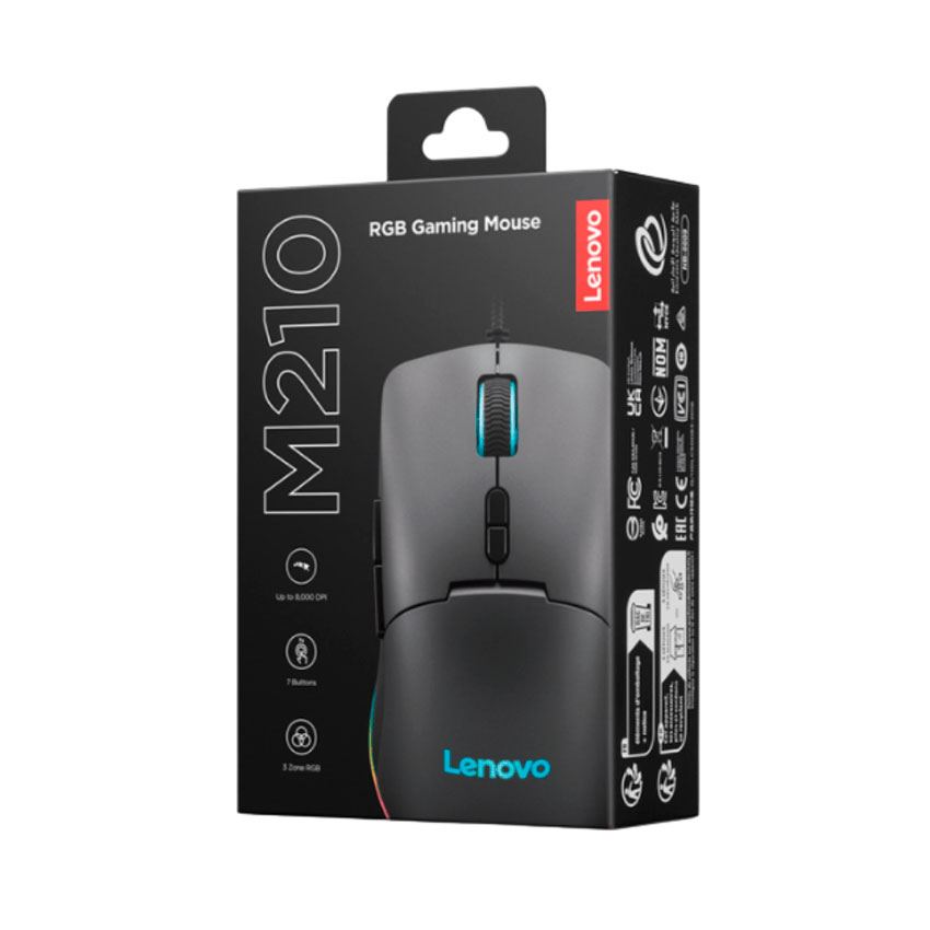 MOUSE GAMER LENOVO M210 RGB USB NEGRO, SENSOR ÓPTICO PAW3333, 8000 DPI - 6