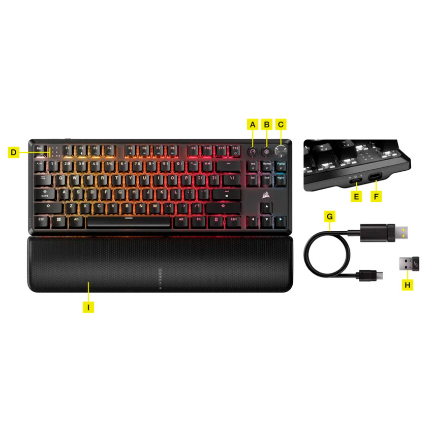 TECLADO GAMER CORSAIR K70 CORE TKL WIRELESS RGB MLX RED V2 - 3
