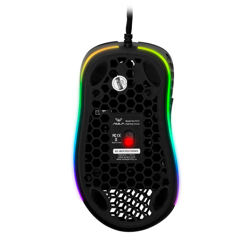 MOUSE AULA F810 GAMING RGB 6400 DPI USB CABLEADO NEGRO - 6