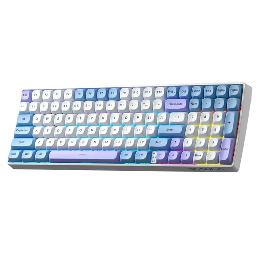 TECLADO AULA S100 PRO INALÁMBRICO INGLÉS LIGHT BLUE/WHITE/DARK PURPLE - RED SWITCH - 2