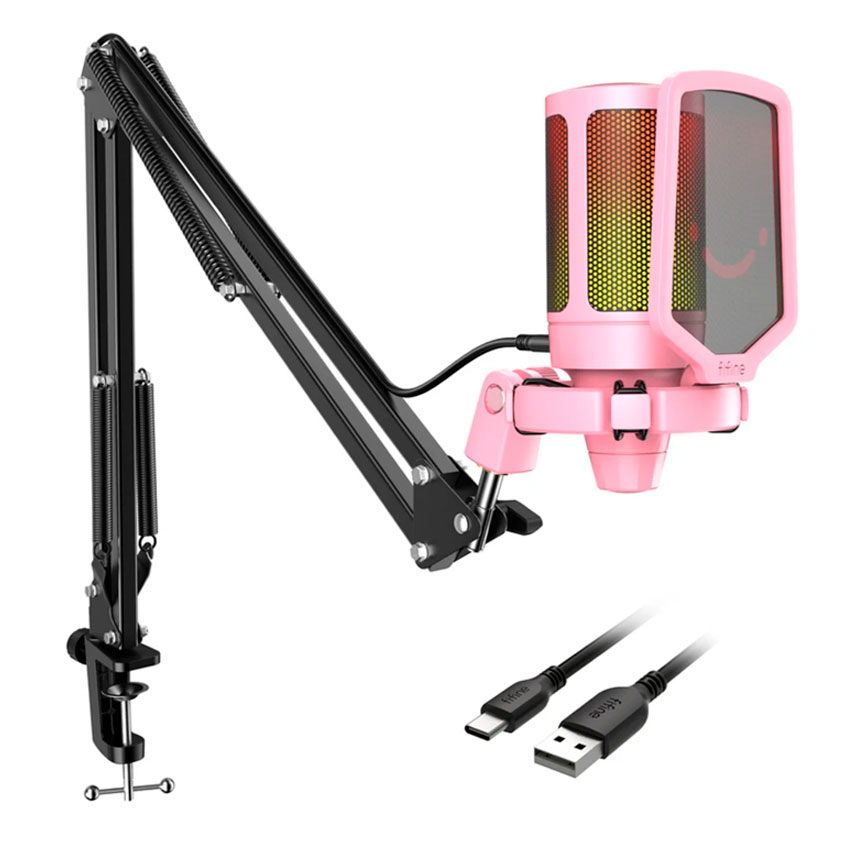 MICRÓFONO FIFINE A6T PINK SOPORTE DE BRAZO - 1