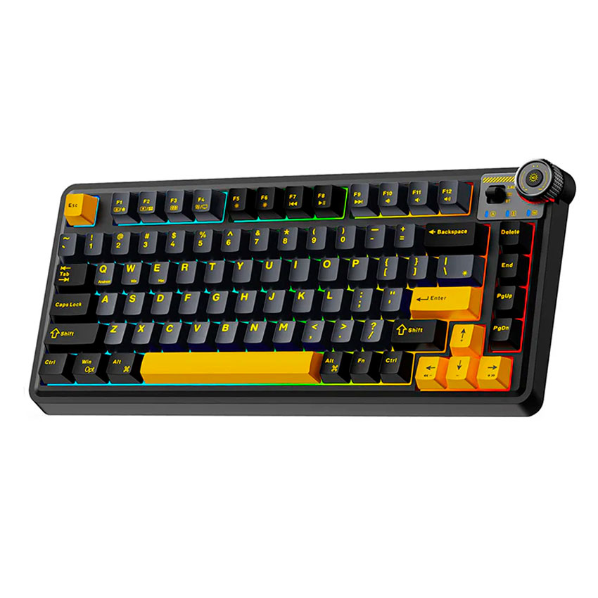 TECLADO AULA AU75 RGB INALÁMBRICO BLACK YELLOW - MECHANICAL SWITCH - 1