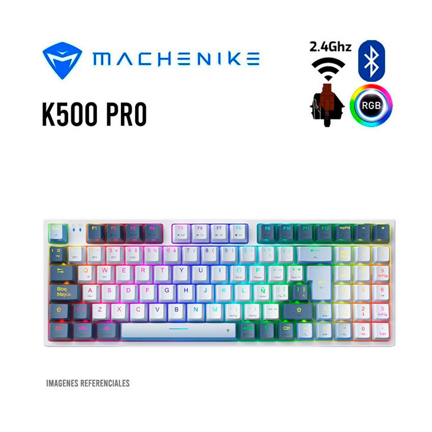 TECLADO MECÁNICO GAMER MACHENIKE K500 PRO RGB INALÁMBRICO TRIPLE CONEXIÓN SWITCH BROWN - 1