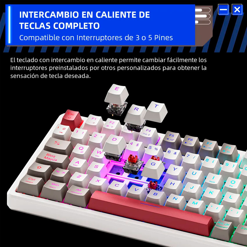 TECLADO MECANICO GAMER THUNDEROBOT K98 ROJO SWITCHES OUTEMU ROJOS - 7