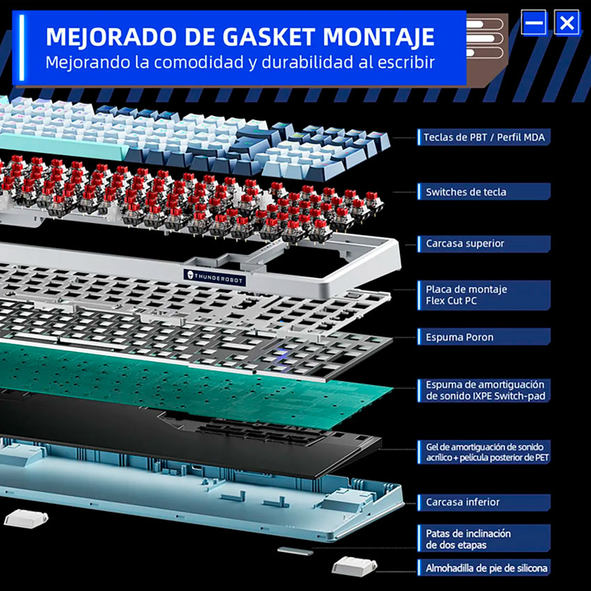 TECLADO MECANICO GAMER THUNDEROBOT K98 ROJO SWITCHES OUTEMU ROJOS - 9
