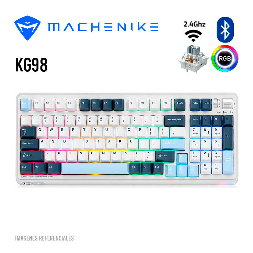 TECLADO MECÁNICO MACHENIKE KG98 AZUL TRIPLE CONEXIÓN SWITCH SILVER 98% - 1