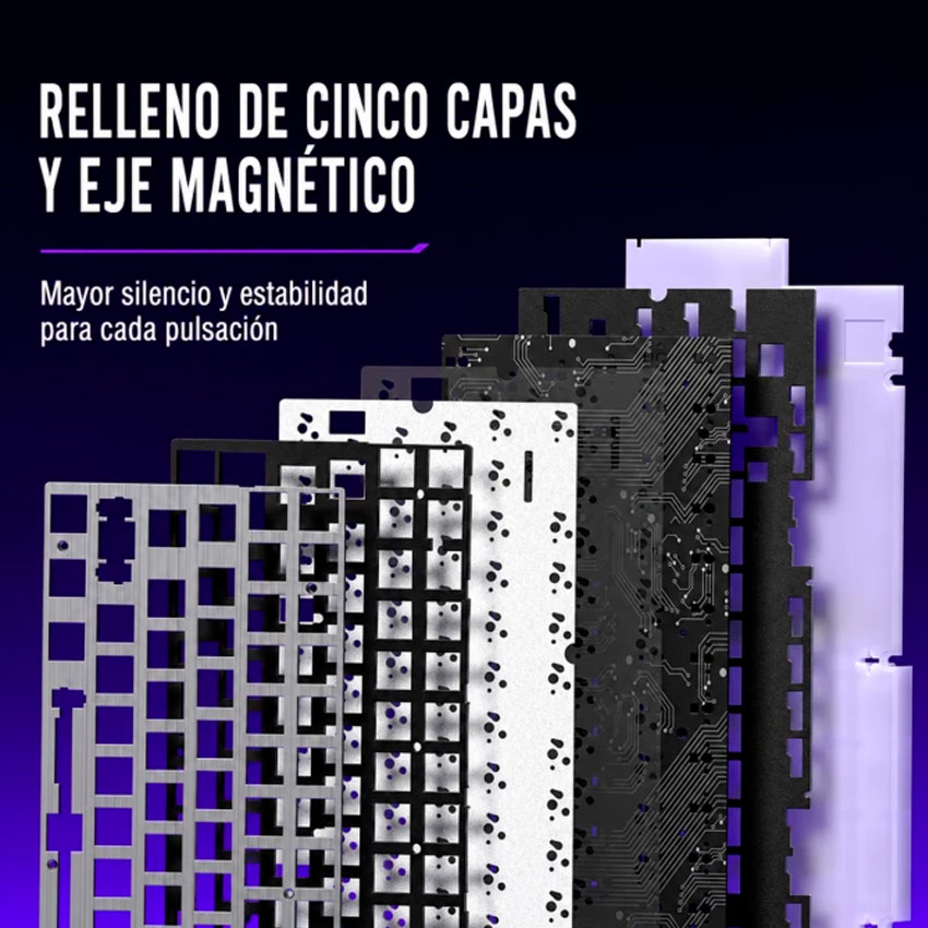 TECLADO GAMER MAGNÉTICO AULA HERO68HE SWITCH SILVER RGB GASKET 8000HZ BLANCO TRANSPARENTE - 3