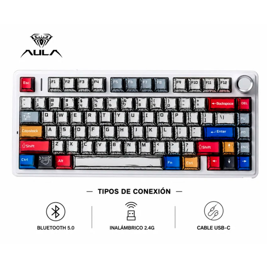 TECLADO MECÁNICO AULA F75 RGB INALÁMBRICO ESPAÑOL PBT GASKET HOT-SWAP STAR VECTOR 4000MAH - 6