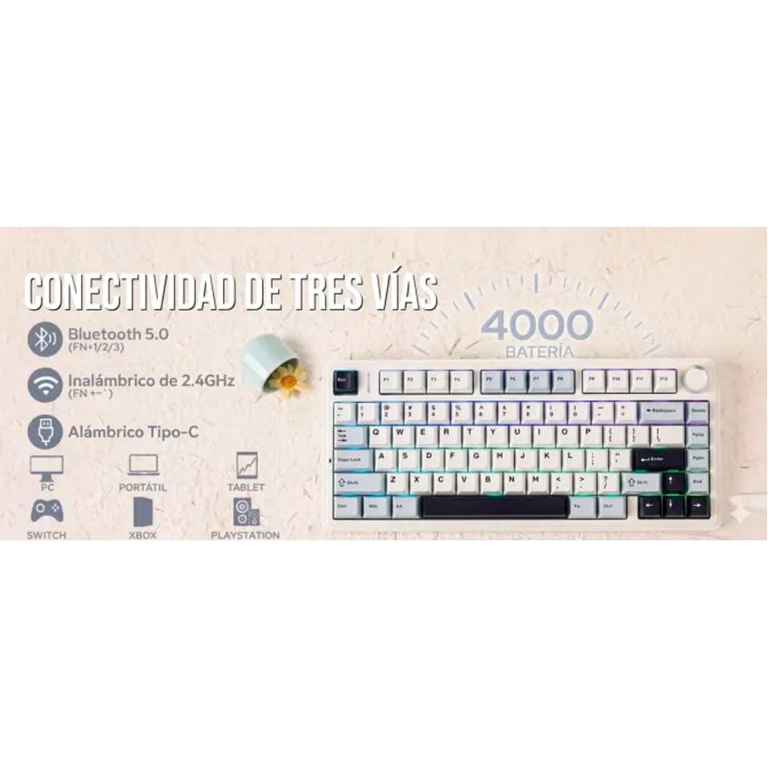 TECLADO MECÁNICO AULA F75 RGB RAINBOW 75% USB-C INGLÉS PINK SWITCH - 3