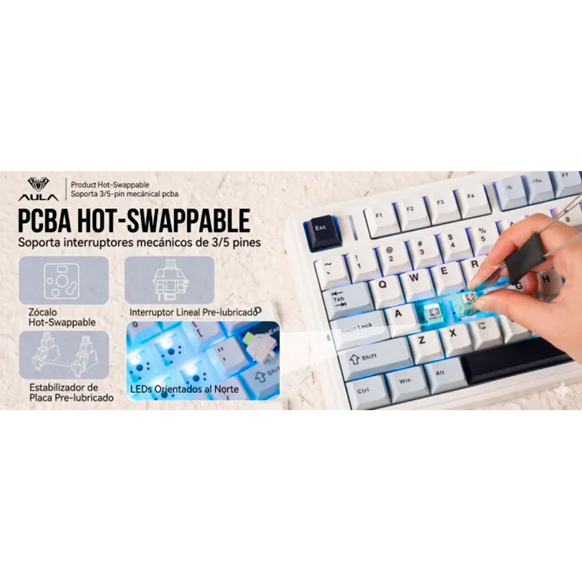 TECLADO MECÁNICO AULA F75 RGB RAINBOW 75% USB-C INGLÉS PINK SWITCH - 5