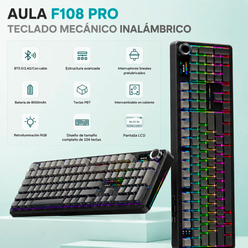 AULA F108 PRO RGB MECÁNICO INALÁMBRICO ESPAÑOL 100% - 4