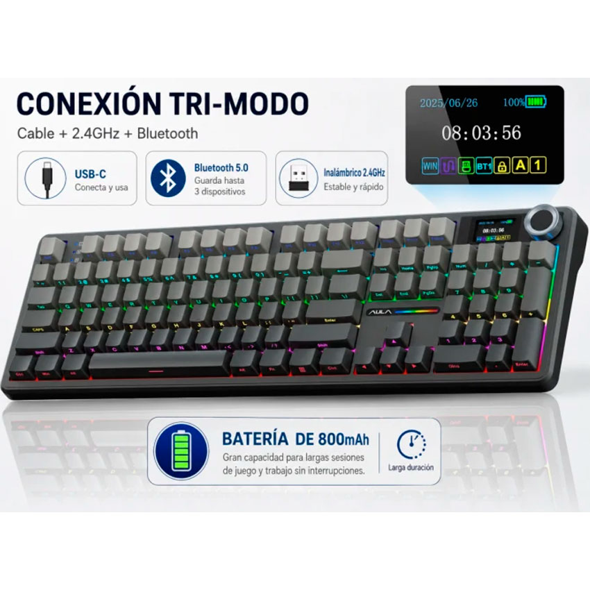AULA F108 PRO RGB MECÁNICO INALÁMBRICO ESPAÑOL 100% - 5