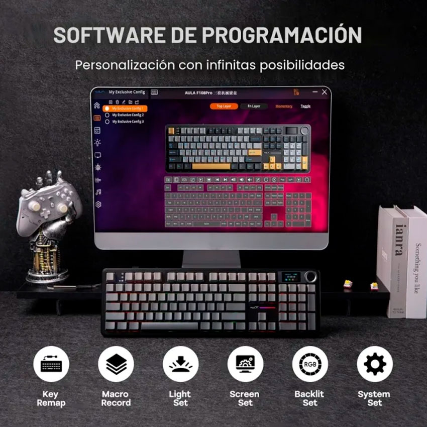 AULA F108 PRO RGB MECÁNICO INALÁMBRICO ESPAÑOL 100% - 7