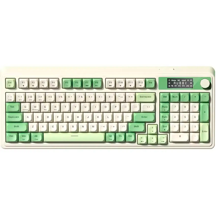 TECLADO AULA S99 PRO INALÁMBRICO RGB INGLÉS GASKET 98% PANTALLA PERILLA 2000MAH BLANCO VERDE - 1