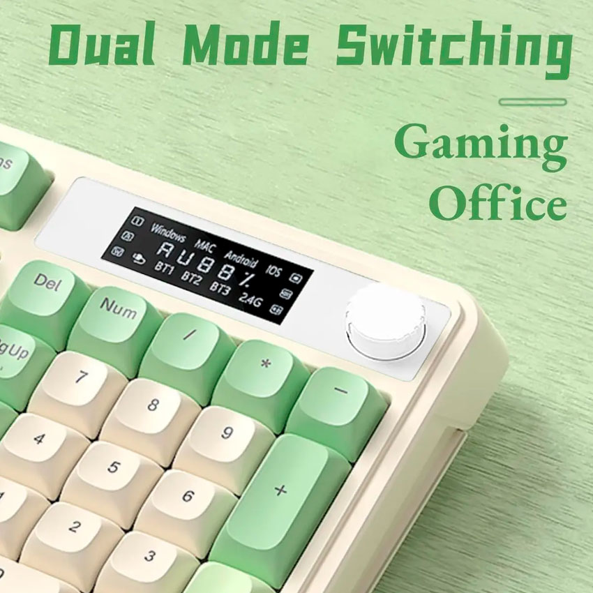 TECLADO AULA S99 PRO INALÁMBRICO RGB INGLÉS GASKET 98% PANTALLA PERILLA 2000MAH BLANCO VERDE - 4