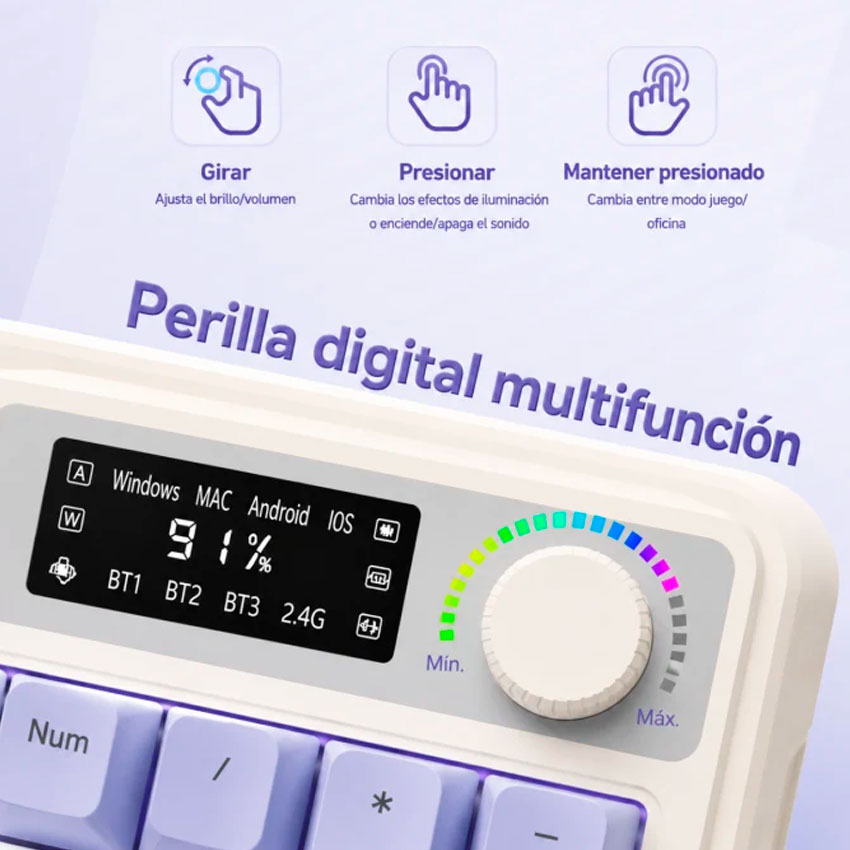 TECLADO AULA S99 PRO INALÁMBRICO ESPAÑOL RGB, MEMBRANA, PANTALLA Y PERILLA MULTIFUNCIÓN - 5