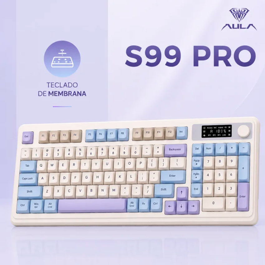 TECLADO AULA S99 PRO INALÁMBRICO ESPAÑOL RGB, MEMBRANA, PANTALLA Y PERILLA MULTIFUNCIÓN - 6