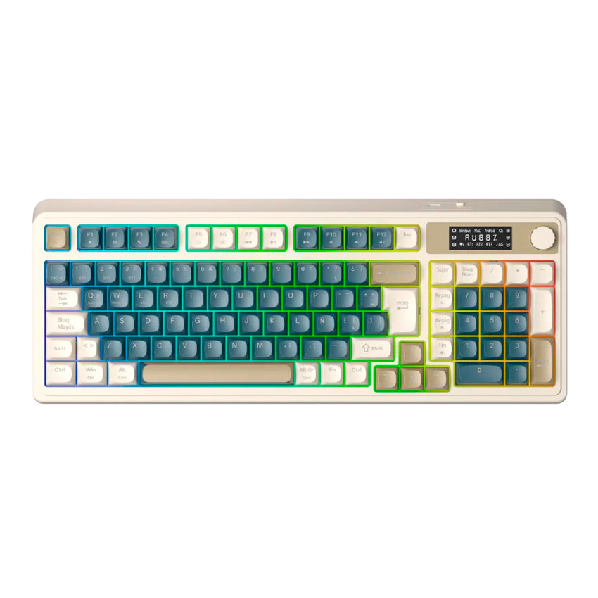 TECLADO AULA S99 PRO INALÁMBRICO ESPAÑOL RGB GRIS 98% TRIPLE MODO CON PANTALLA Y PERILLA - 1