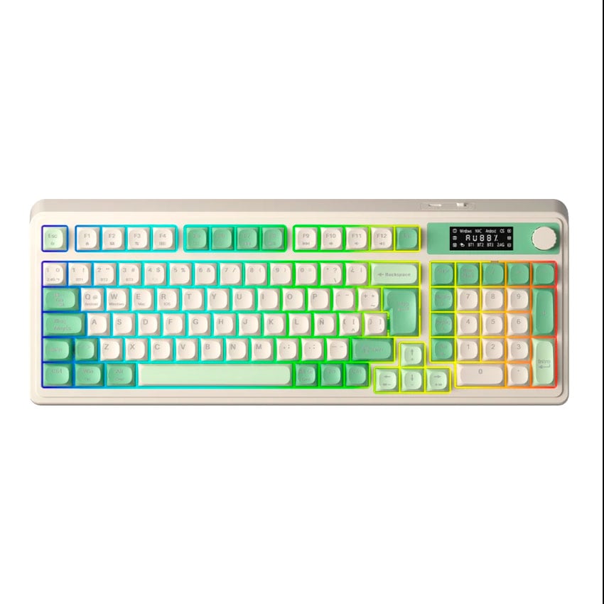 TECLADO AULA S99 PRO ESPAÑOL INALÁMBRICO RGB, PANTALLA Y PERILLA, TRIPLE MODO VERDE Y BLANCO - 1