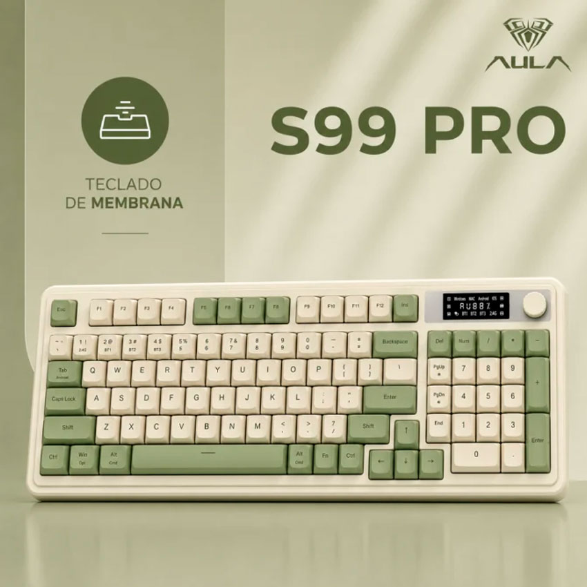 TECLADO AULA S99 PRO ESPAÑOL INALÁMBRICO RGB, PANTALLA Y PERILLA, TRIPLE MODO VERDE Y BLANCO - 7