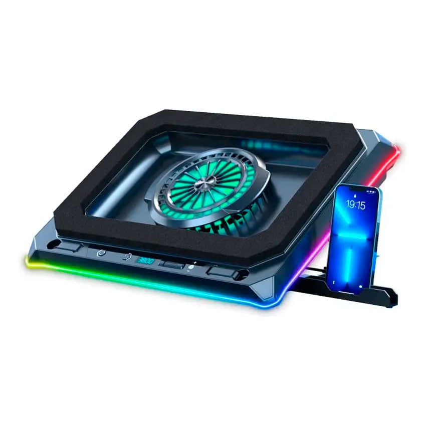 COOLER PARA LAPTOP CYBERCOOL HA-81 RGB CON PANTALLA LED - 1