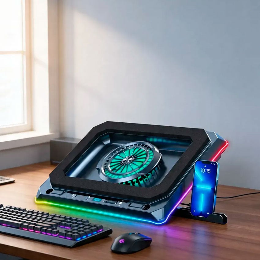 COOLER PARA LAPTOP CYBERCOOL HA-81 RGB CON PANTALLA LED - 4