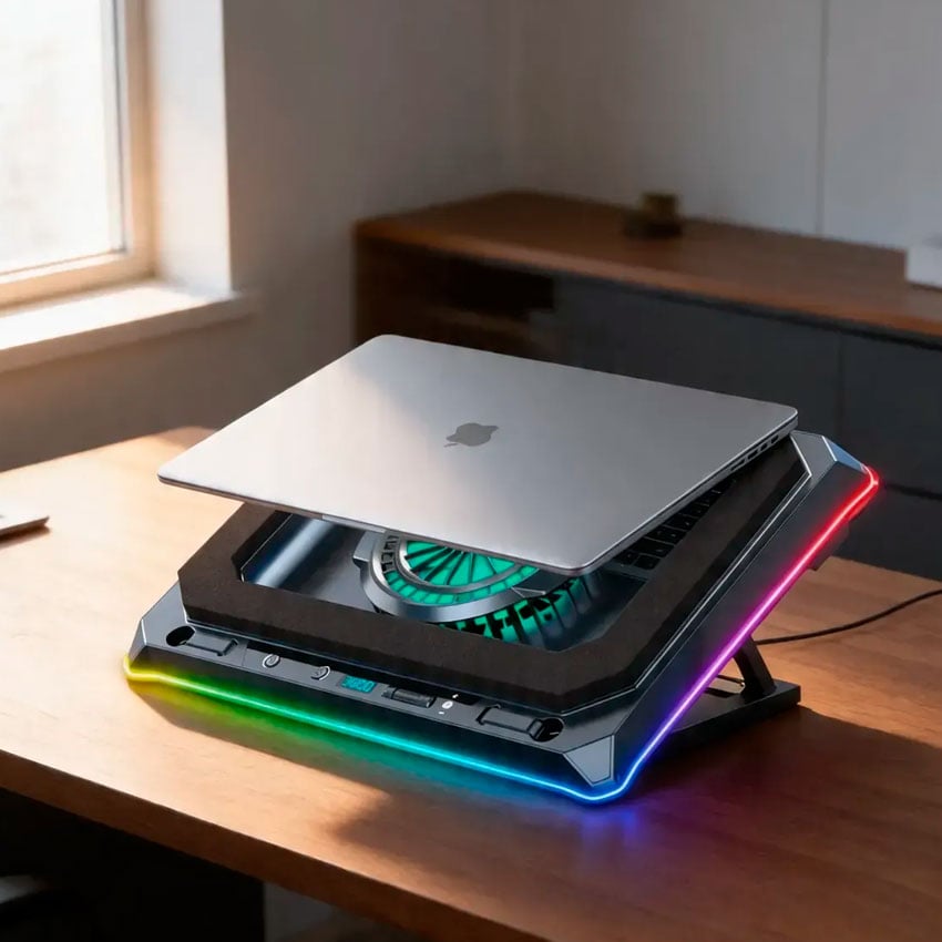COOLER PARA LAPTOP CYBERCOOL HA-81 RGB CON PANTALLA LED - 5