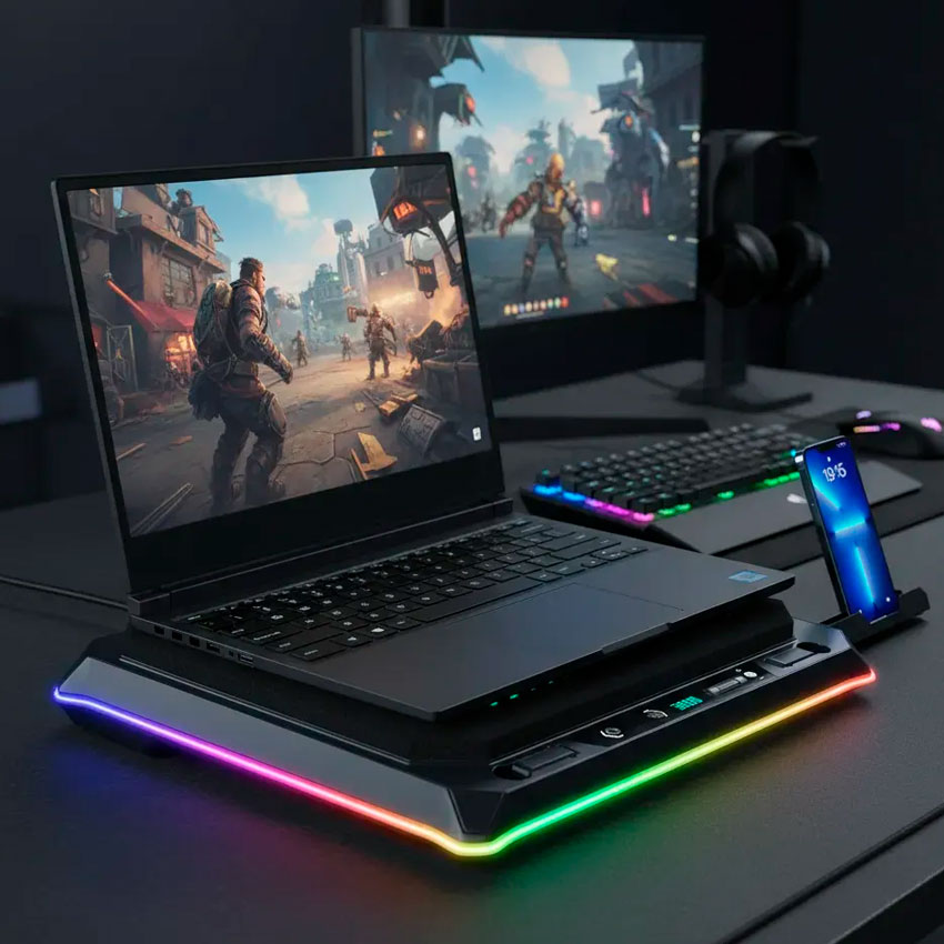 COOLER PARA LAPTOP CYBERCOOL HA-81 RGB CON PANTALLA LED - 6