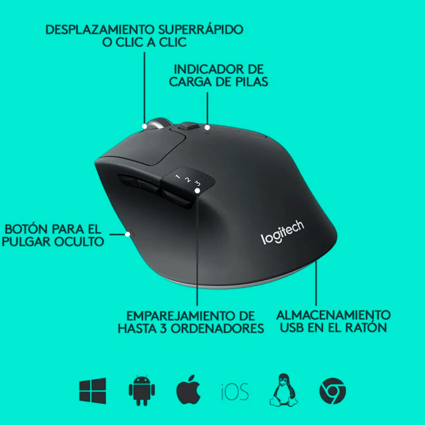 MOUSE INALÁMBRICO LOGITECH M720 TRIATHLON MULTIDISPOSITIVO - 4