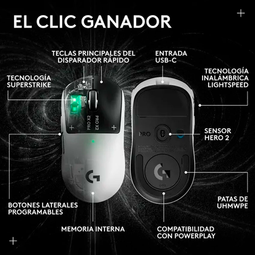 MOUSE GAMER INALAMBRICO LOGITECH PRO X2 SUPERSTRIKE CON TECNOLOGIA HITS Y SENSOR HERO 2 - 3